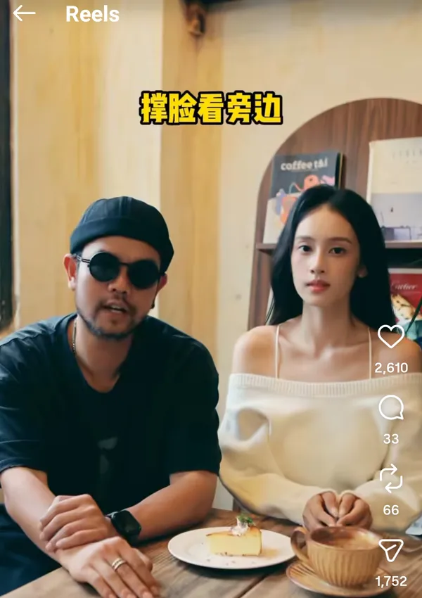 Two people sitting at a café table with pastries and drinks.