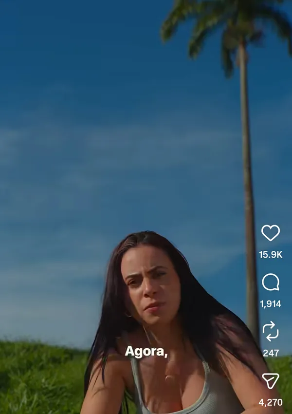 Person interacting in an outdoor setting with a palm tree.