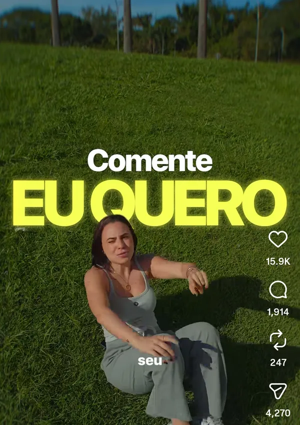 A person sitting on grass with text overlay.